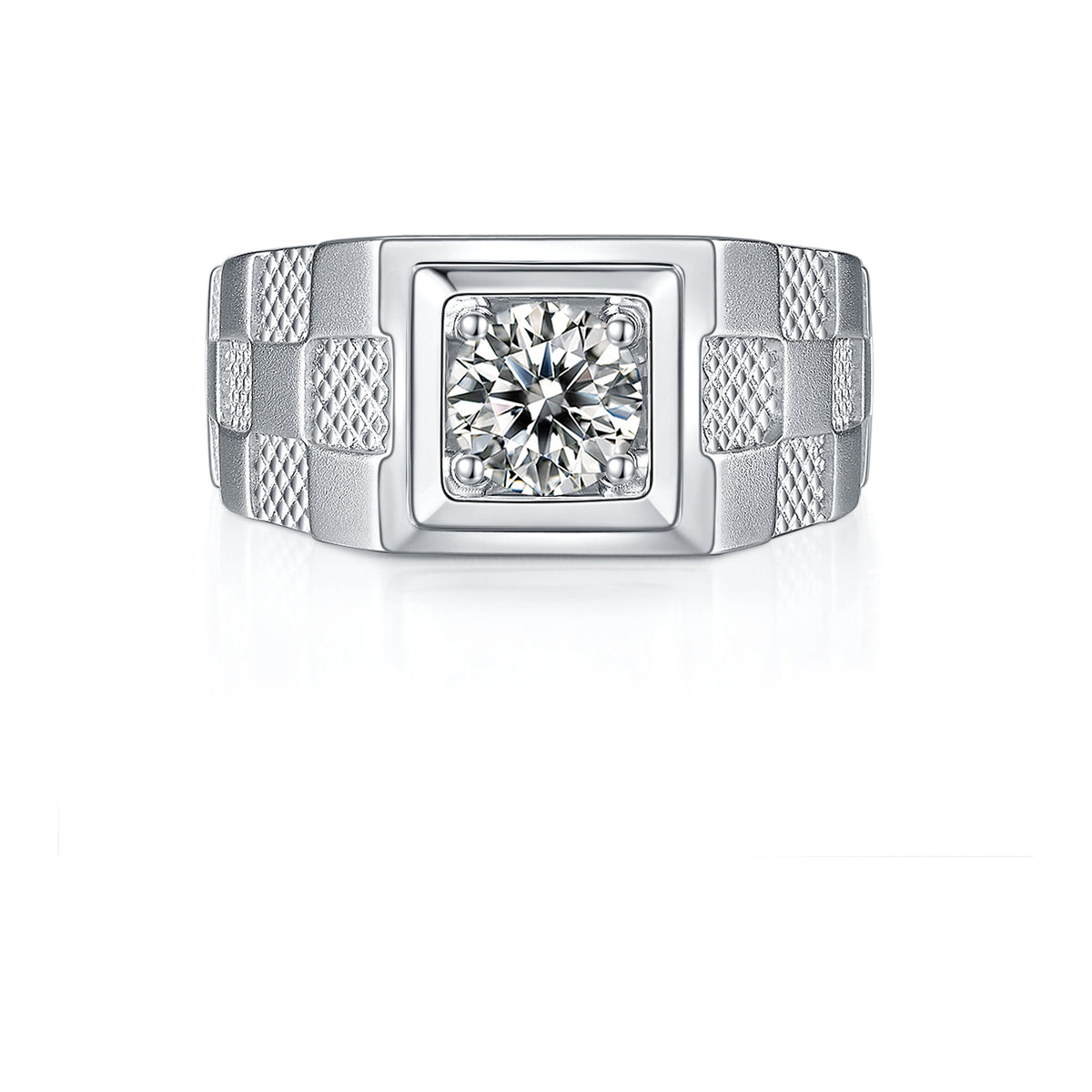 Marquetry 1 Carat Moissanite Men's Ring in Sterling Silver