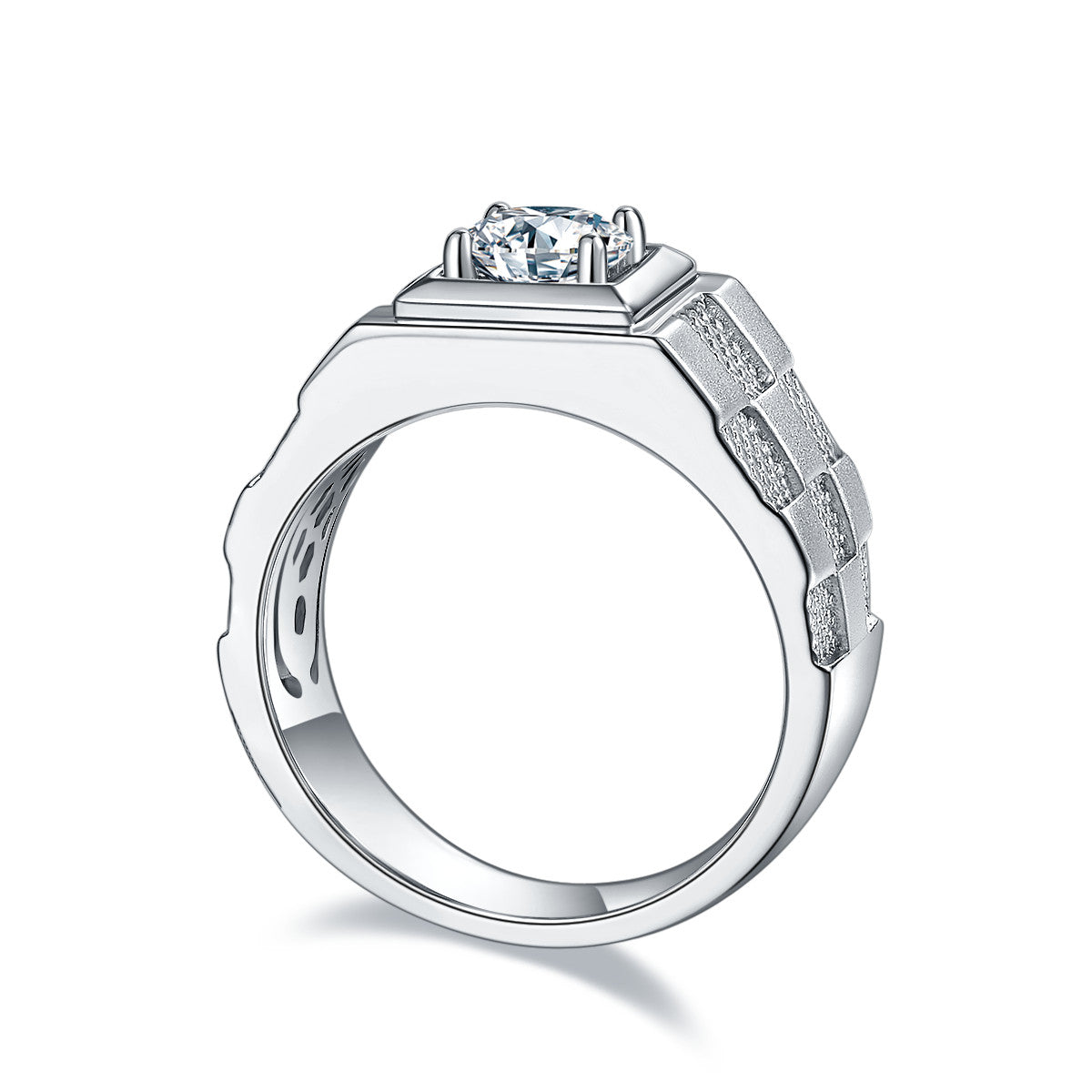 Marquetry 1 Carat Moissanite Men's Ring in Sterling Silver, product photo on white background