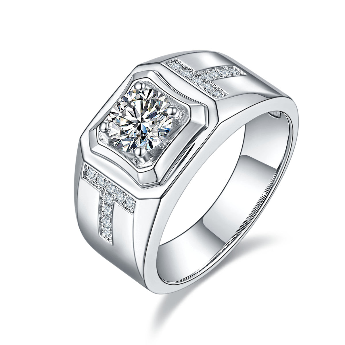 Orison 1 Carat Moissanite Men's Ring in Sterling Silver, product photo on white background