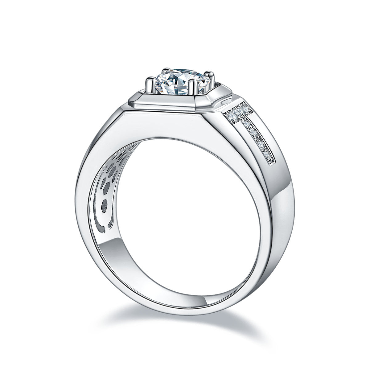 Orison 1 Carat Moissanite Men's Ring in Sterling Silver, product photo on white background