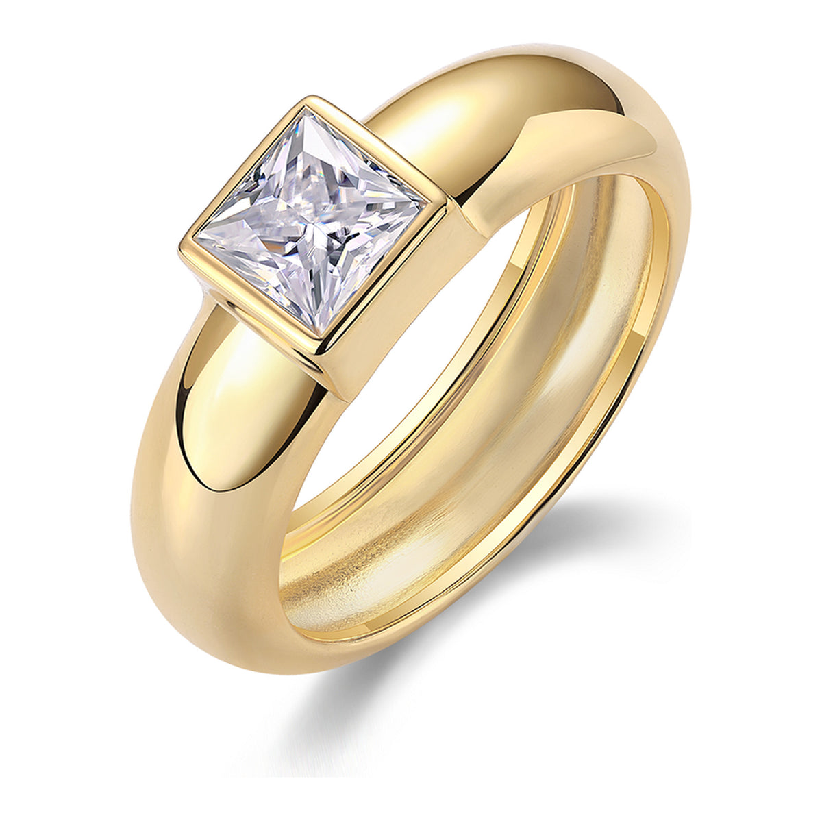 Nicchia 1 Carat Square-Cut Moissanite Dome Ring in Gold-Tone Sterling Silver