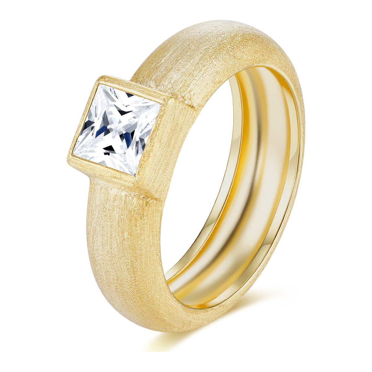 Nicchia 1 Carat Square-Cut Moissanite Dome Ring in Gold-Tone Sterling Silver