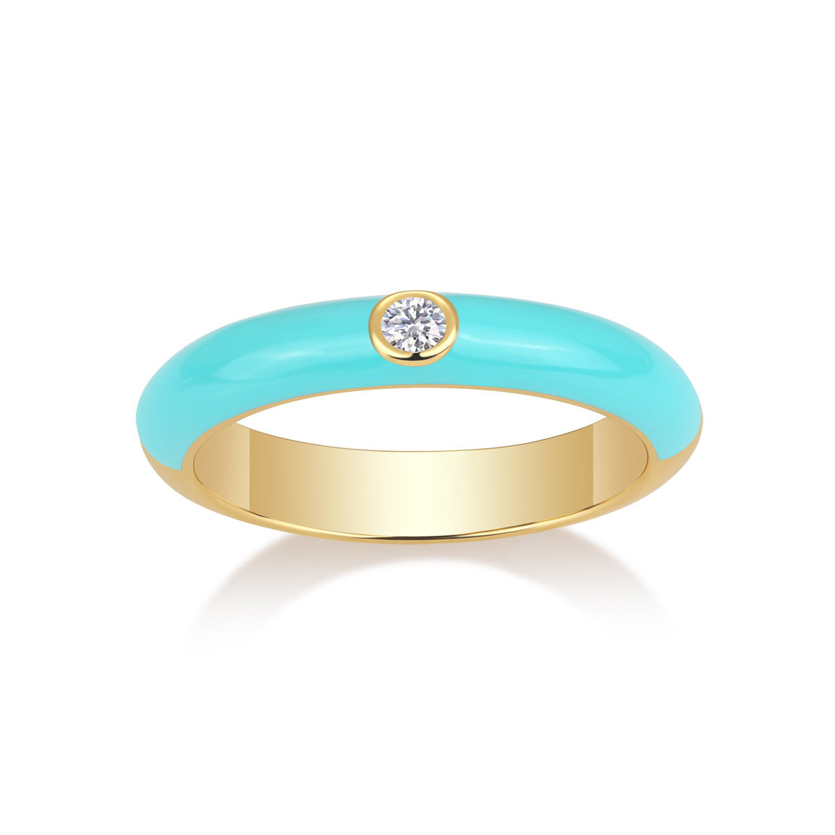 Nereide Moissanite Enamel Band Ring in Gold-Tone Sterling Silver, product photo on white background