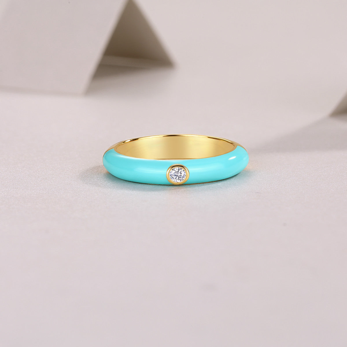 Nereide Moissanite Enamel Band Ring in Gold-Tone Sterling Silver, styled product photo