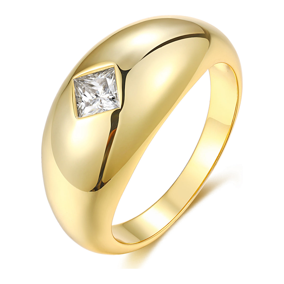 Mandorla Square-Cut Moissanite Dome Ring in Gold-Tone Sterling Silver