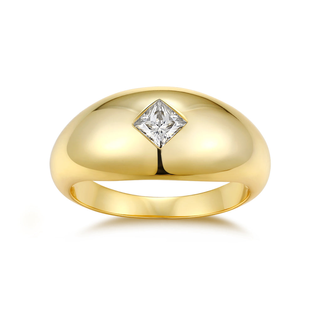 Mandorla Square-Cut Moissanite Dome Ring in Gold-Tone Sterling Silver, product photo on white background