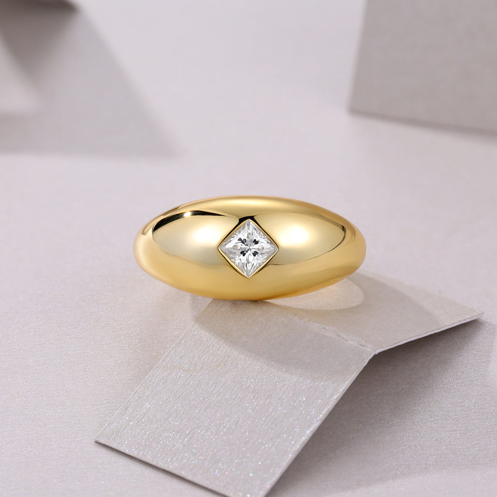 Mandorla Square-Cut Moissanite Dome Ring in Gold-Tone Sterling Silver, styled product photo