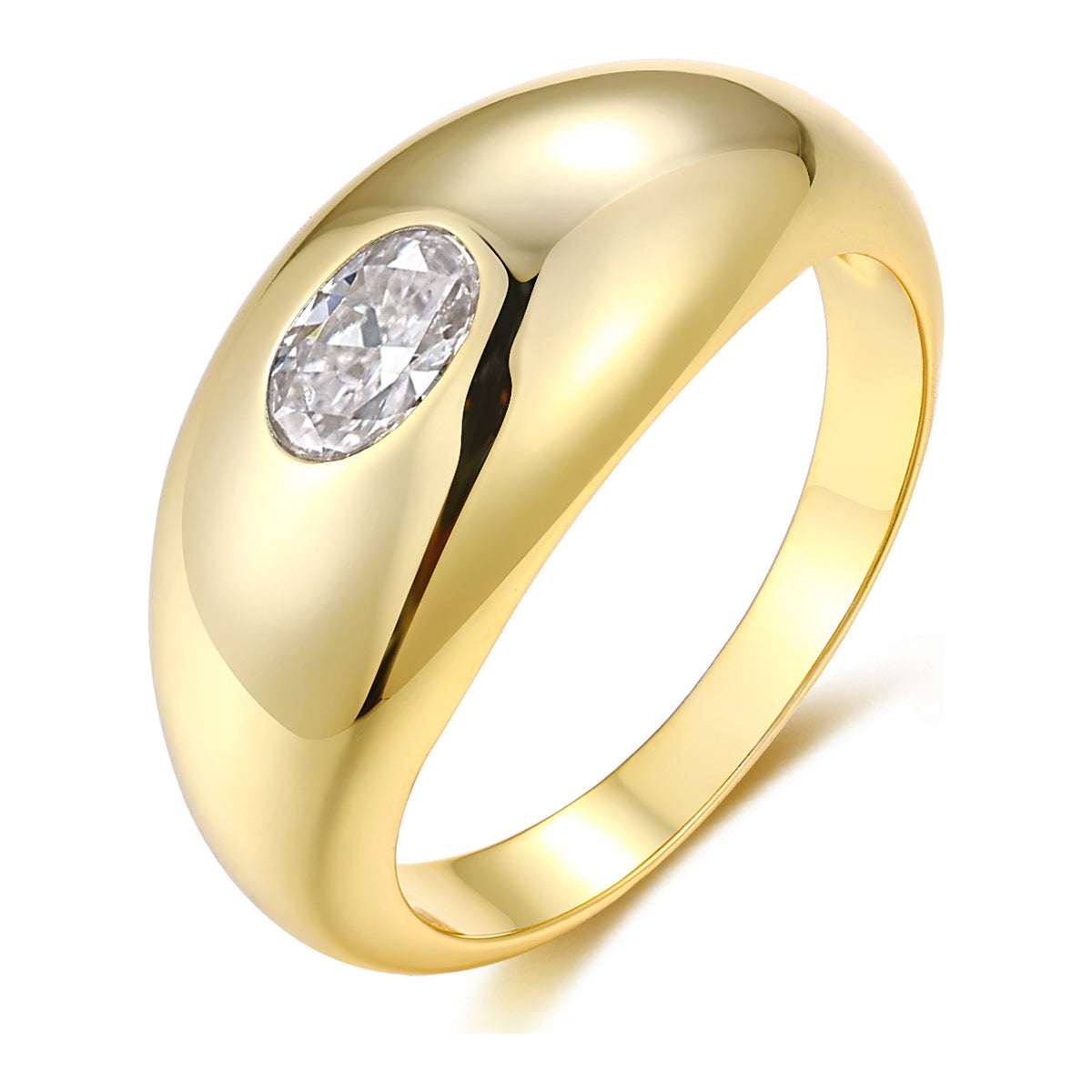 Moonset 0.5 Carat Oval-Cut Moissanite Dome Ring in Gold-Tone Sterling Silver