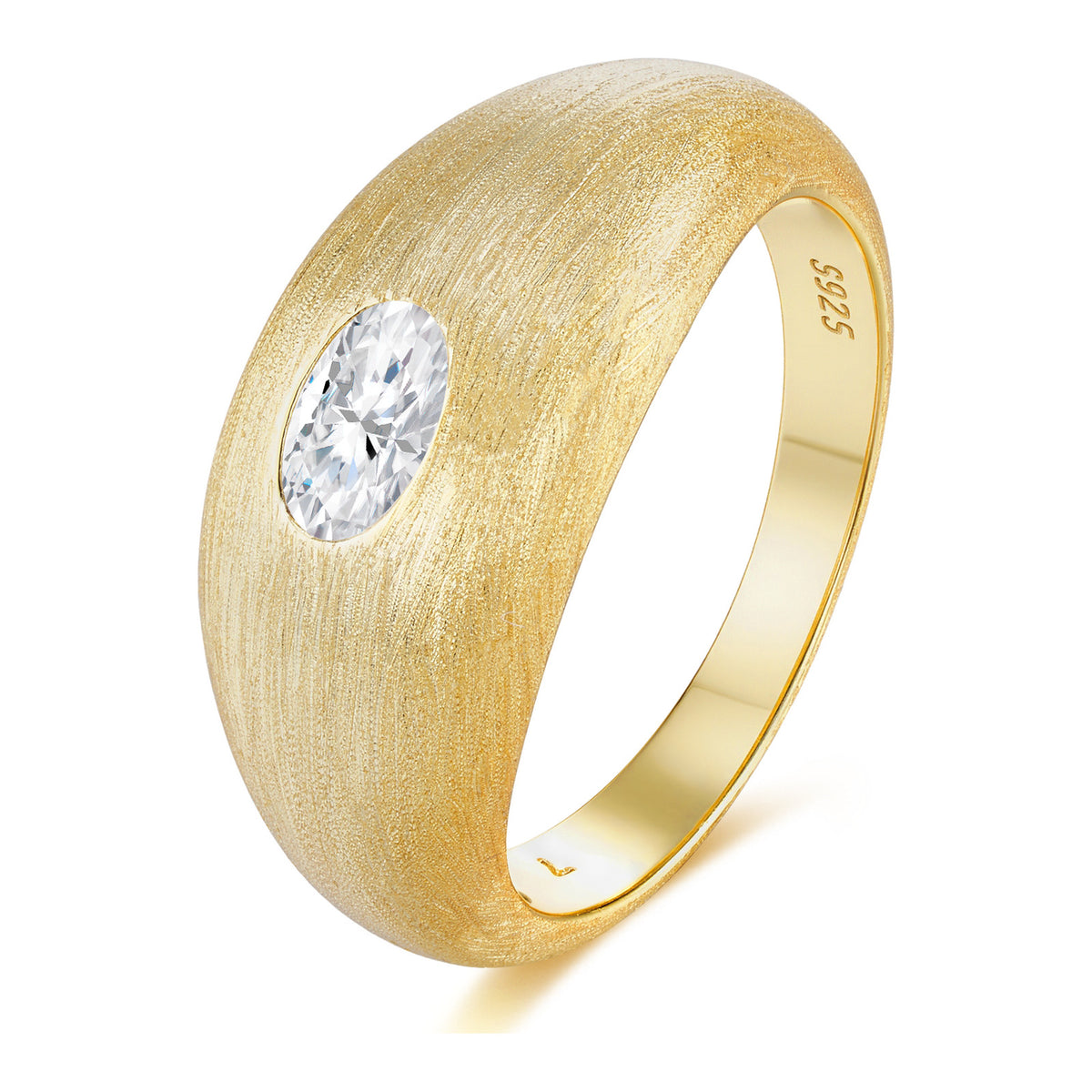 Moonset 0.5 Carat Oval-Cut Moissanite Dome Ring in Gold-Tone Sterling Silver