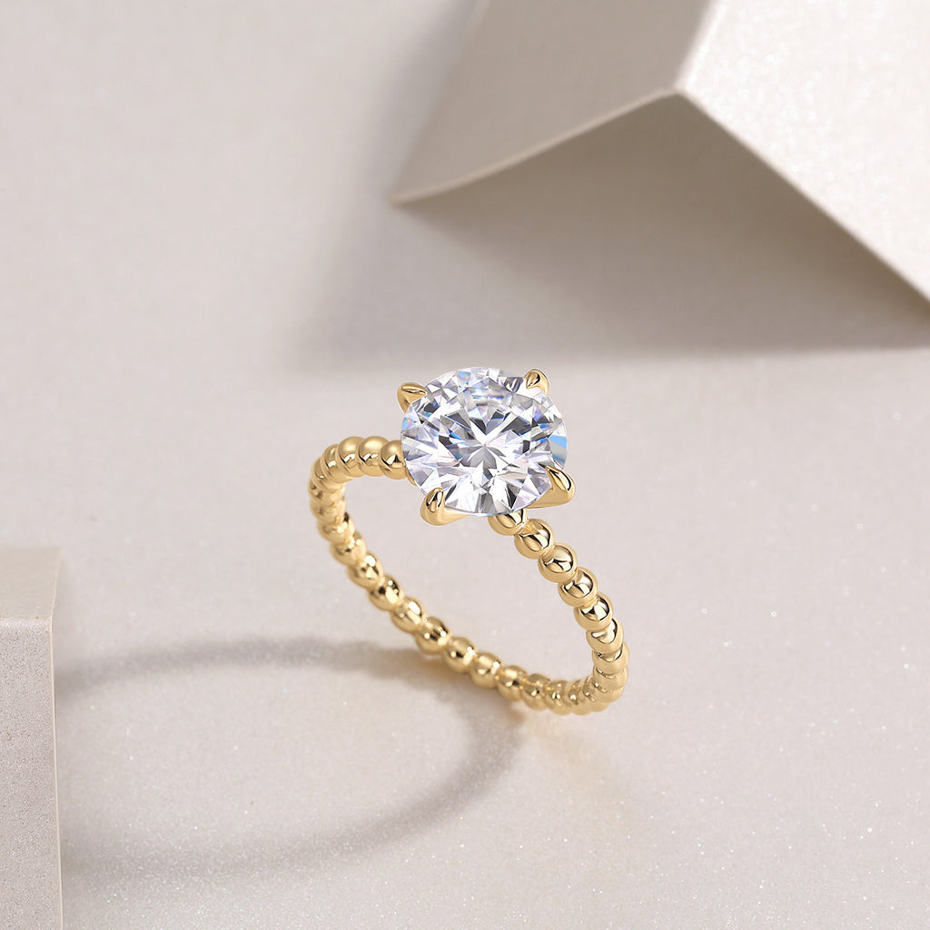 Memoria 3 Carat Moissanite Solitaire Ring in Gold-Tone Sterling Silver, styled product photo