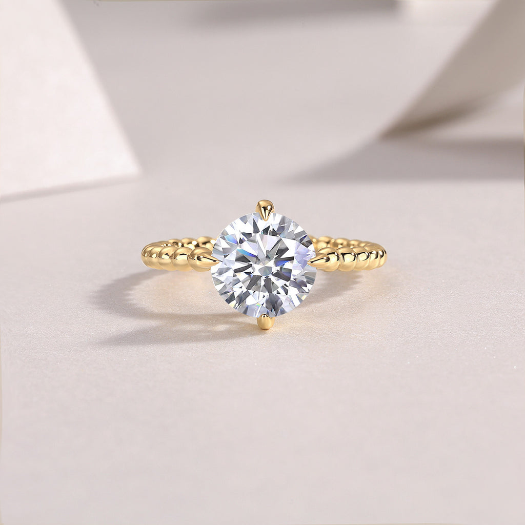 Memoria 3 Carat Moissanite Solitaire Ring in Gold-Tone Sterling Silver, styled product photo