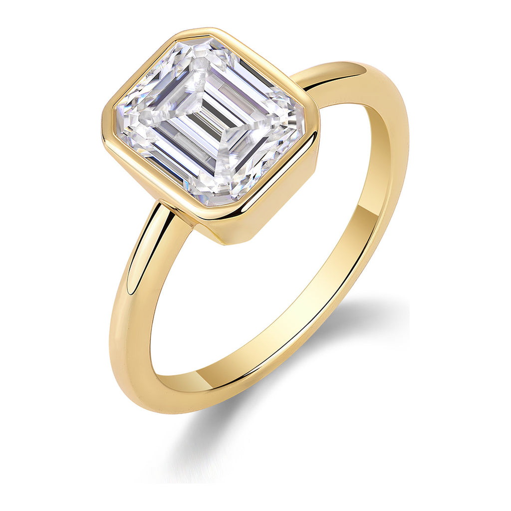 Mirador 3 Carat Emerald-Cut Moissanite Bezel Ring in Gold-Tone Sterling Silver