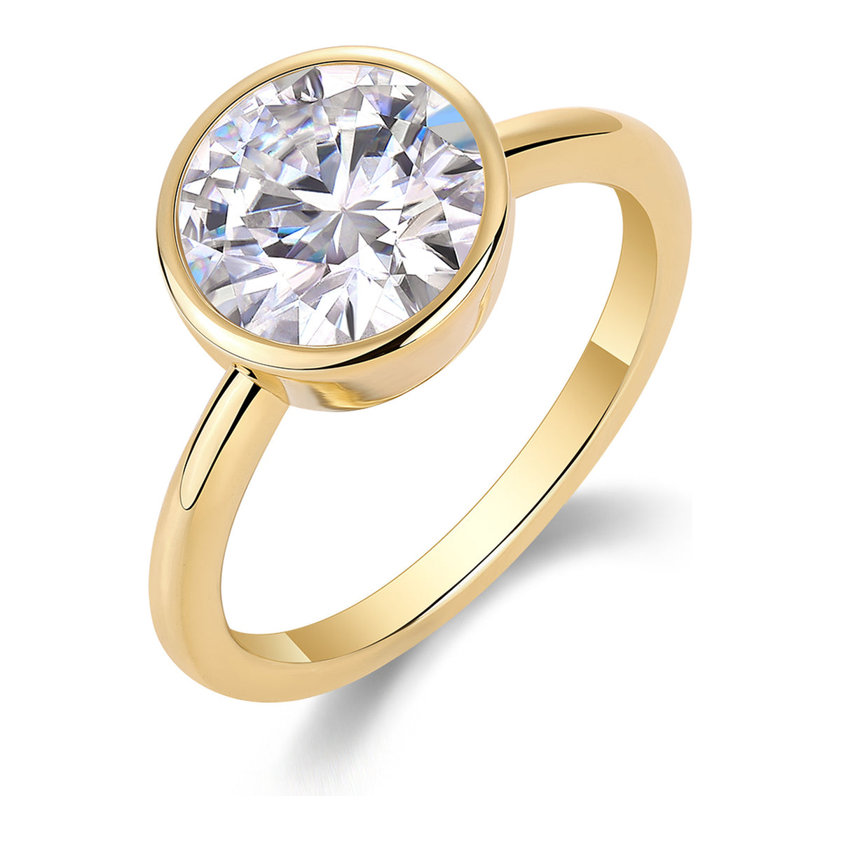 Ora 3 Carat Moissanite Bezel Solitaire Ring in Gold-Tone Sterling Silver