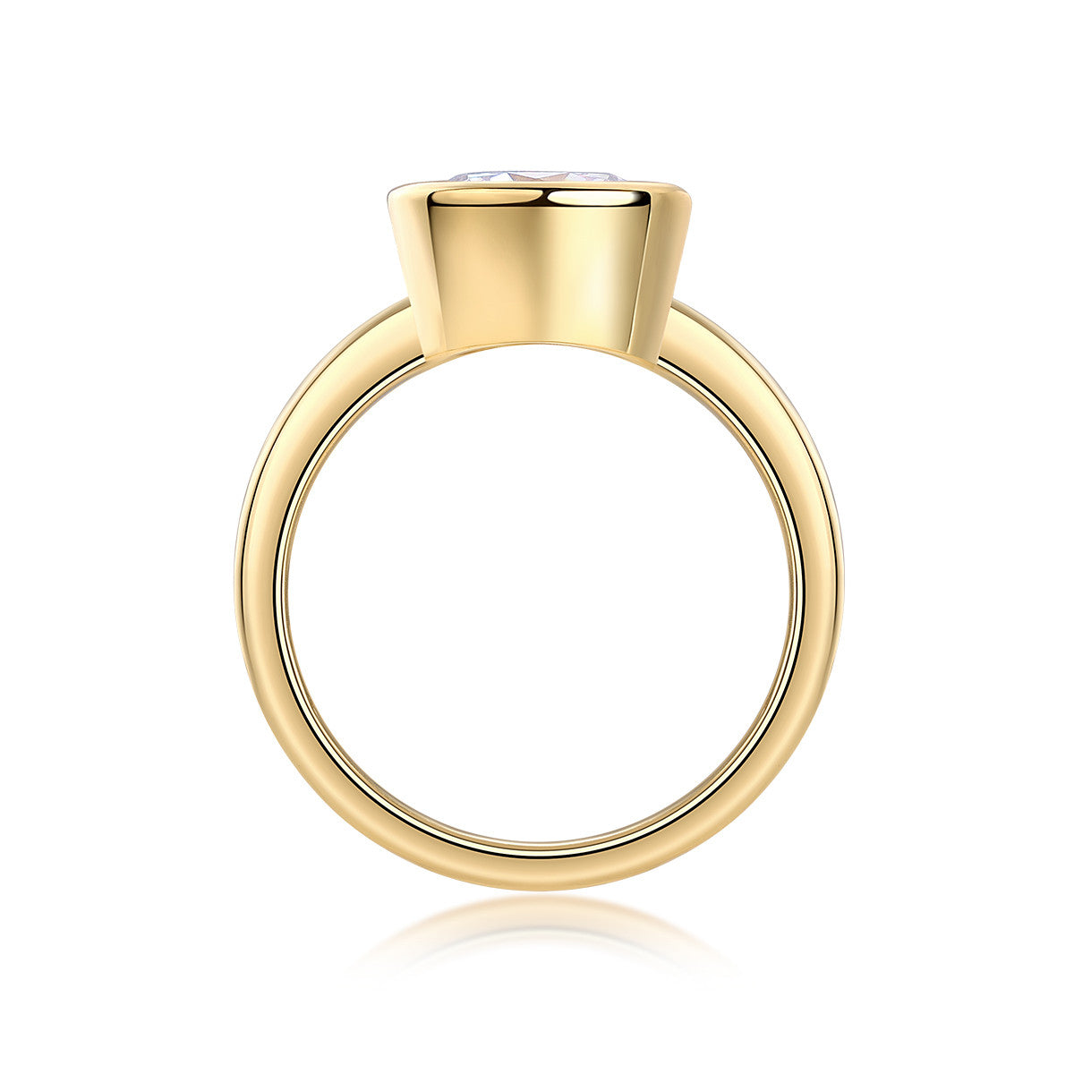 Ora 3 Carat Moissanite Bezel Solitaire Ring in Gold-Tone Sterling Silver, product photo on white background