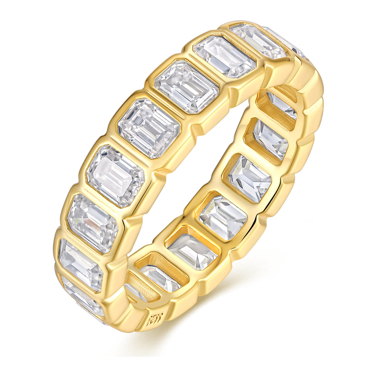 Mira Emerald-Cut Moissanite Eternity Ring in Gold-Tone Sterling Silver