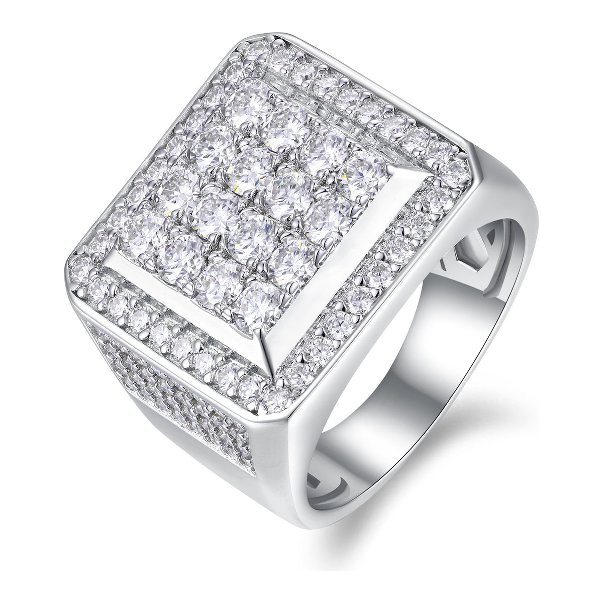Mogul Moissanite Men's Cluster Ring in Sterling Silver