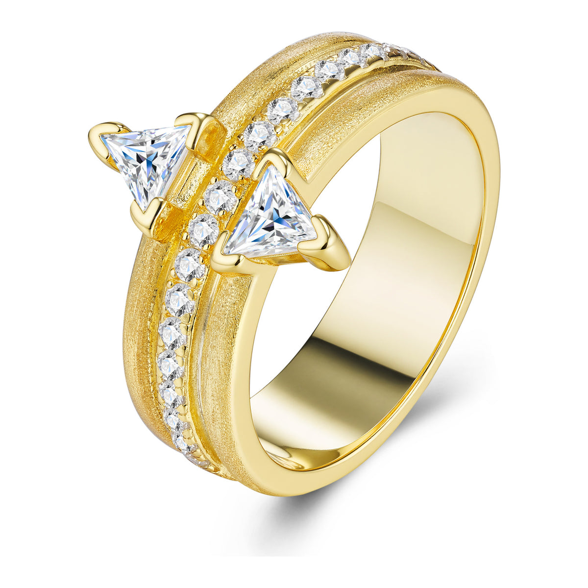 Obliqua Triangle Moissanite Band Ring in Gold-Tone Sterling Silver