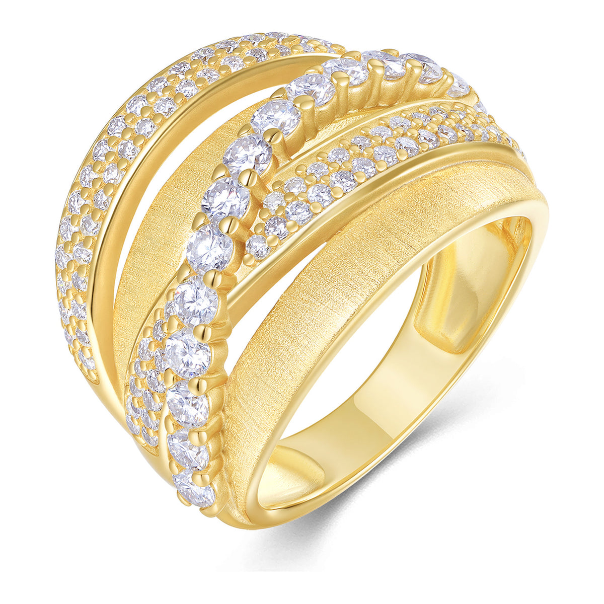 Opulenta Moissanite Crossover Ring in Gold-Tone Sterling Silver