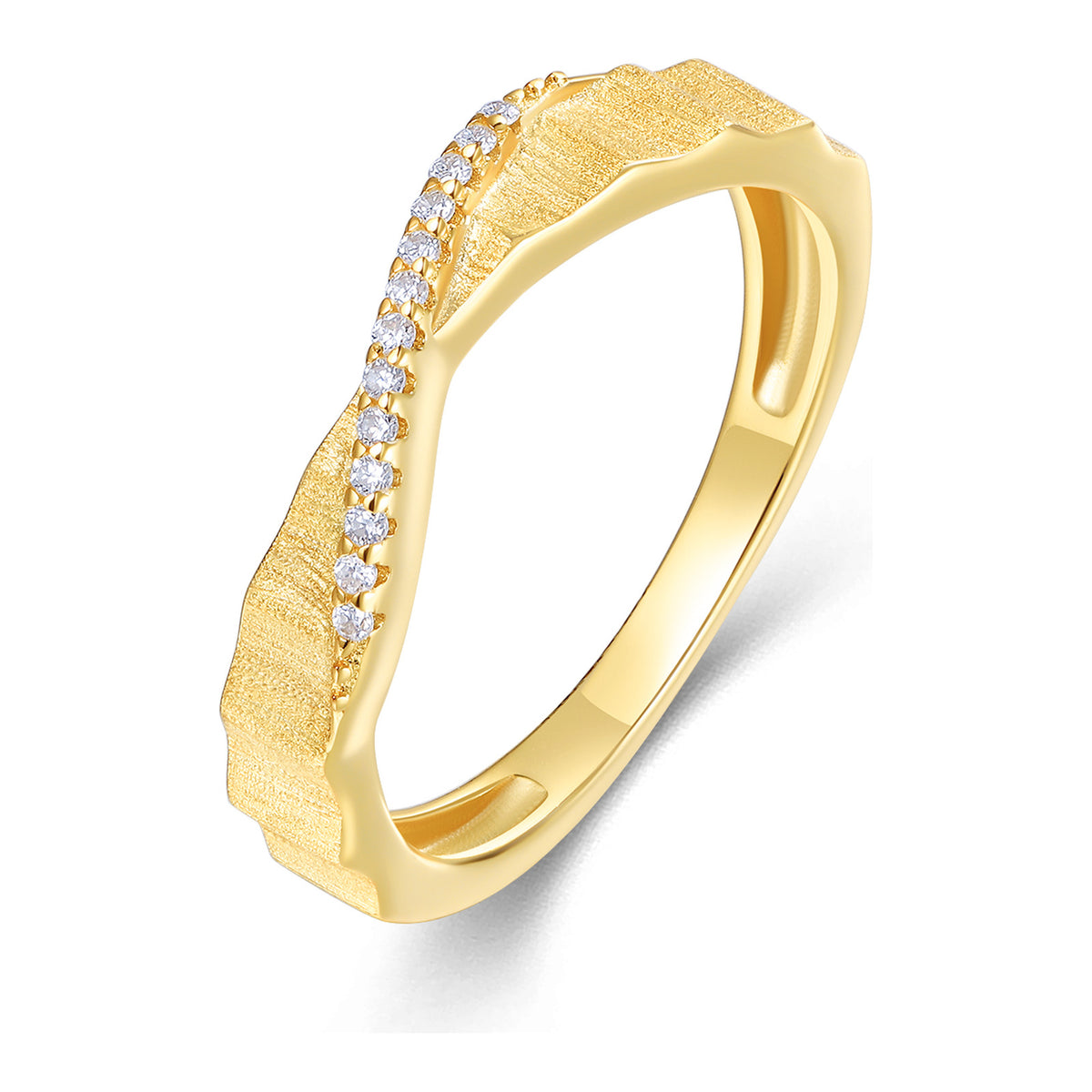 Oreade Moissanite Textured Band Ring in Gold-Tone Sterling Silver