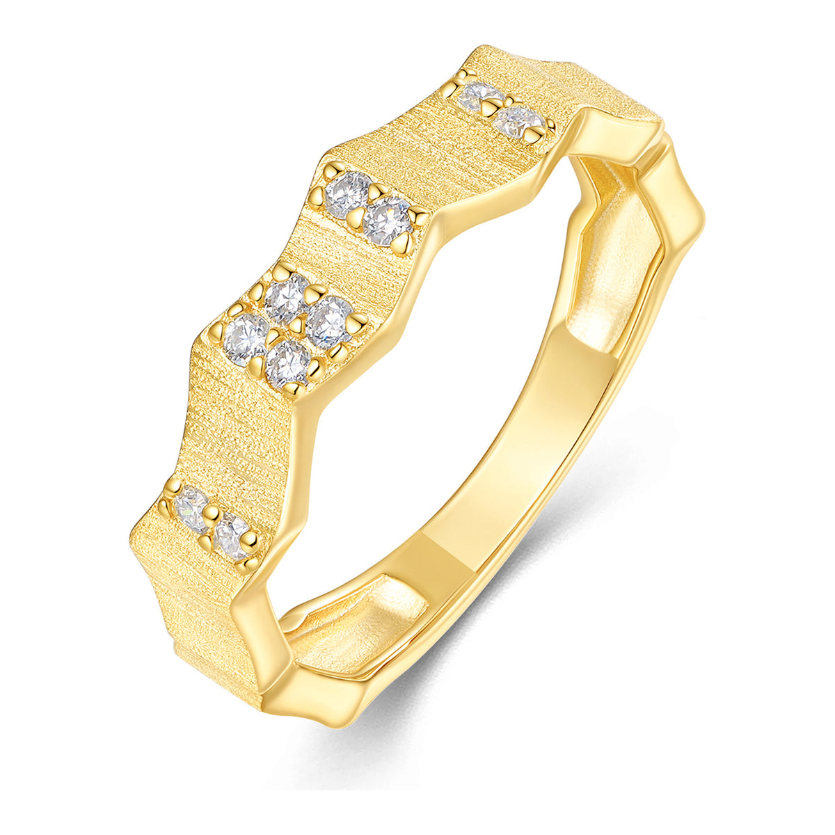 Origami Moissanite Zigzag Band Ring in Gold-Tone Sterling Silver