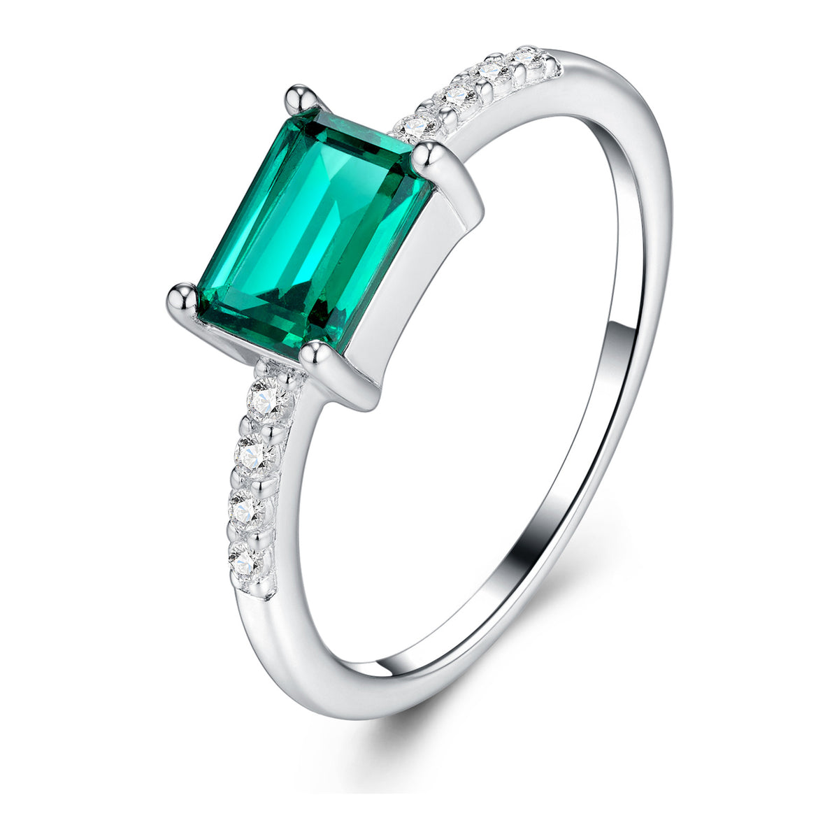 Menta Emerald-Cut Lab-Grown Emerald Solitaire Ring in Sterling Silver