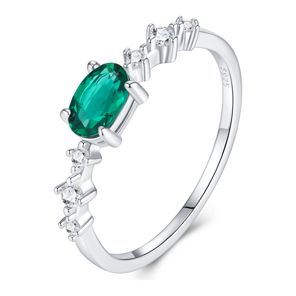 Orsa Oval-Cut Lab-Grown Emerald Solitaire Ring in Sterling Silver