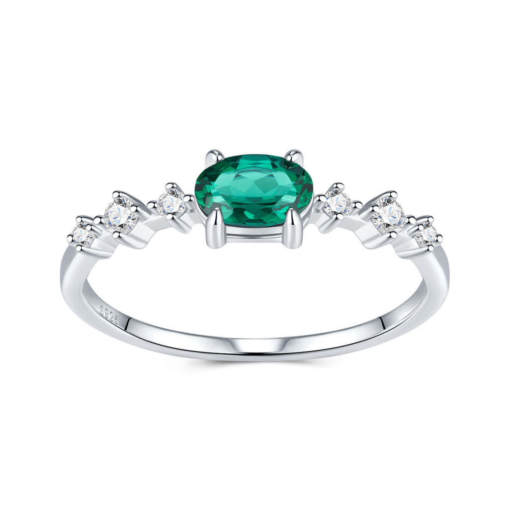 Orsa Oval-Cut Lab-Grown Emerald Solitaire Ring in Sterling Silver, product photo on white background