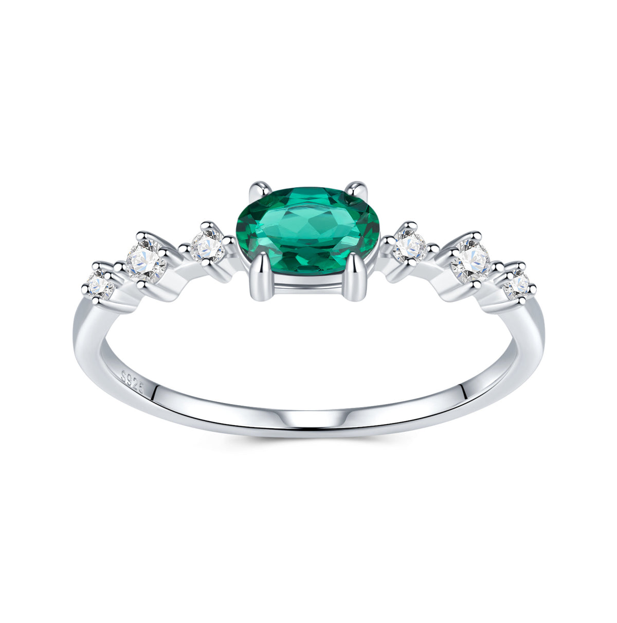 Orsa Oval-Cut Lab-Grown Emerald Solitaire Ring in Sterling Silver, product photo on white background