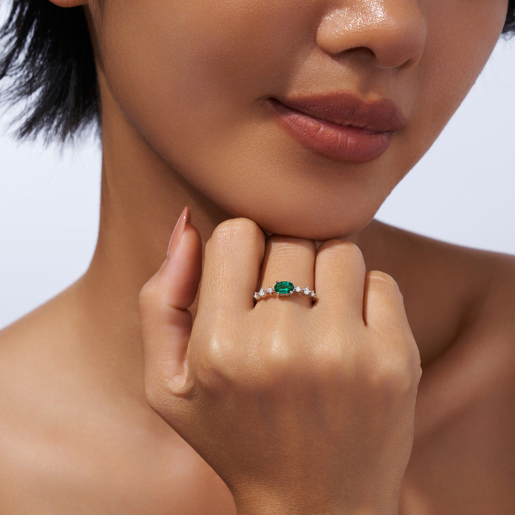 Orsa Oval-Cut Lab-Grown Emerald Solitaire Ring in Sterling Silver, shown worn