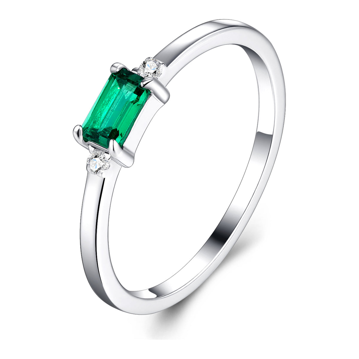 Olea Emerald-Cut Lab-Grown Emerald Solitaire Ring in Sterling Silver