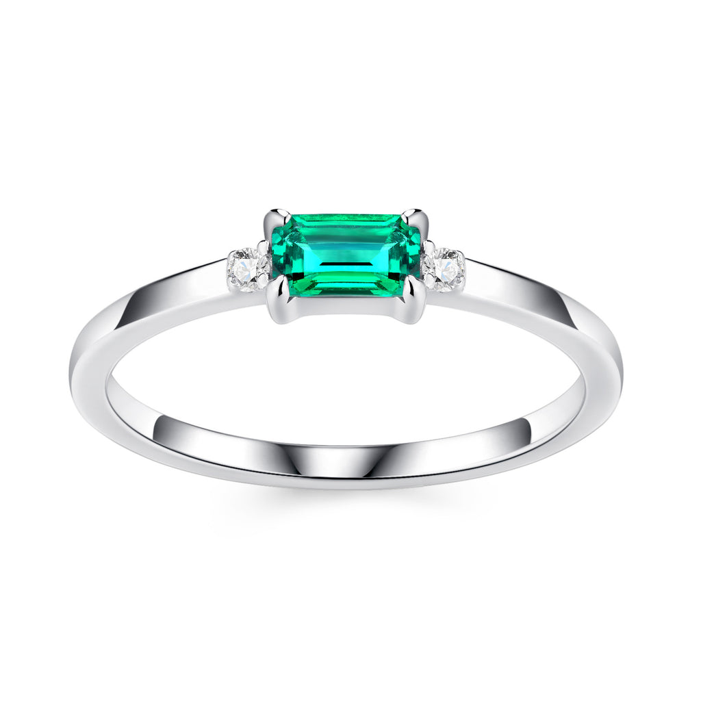 Olea Emerald-Cut Lab-Grown Emerald Solitaire Ring in Sterling Silver, product photo on white background