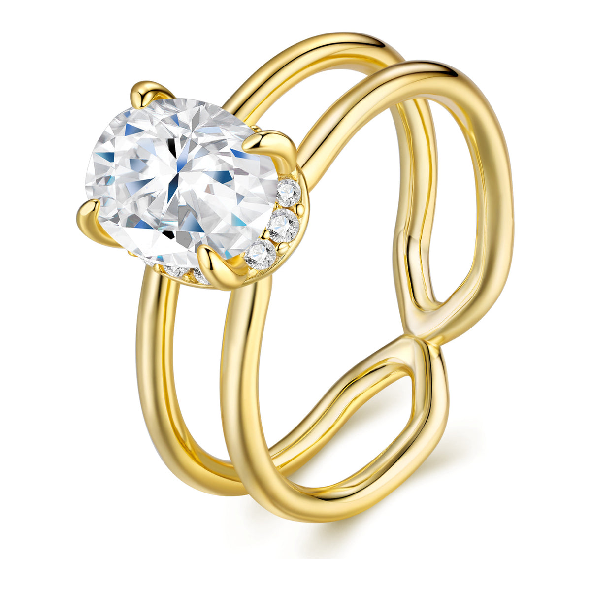 Spira 2 Carat Oval-Cut Moissanite Solitaire Ring in Gold-Tone Sterling Silver