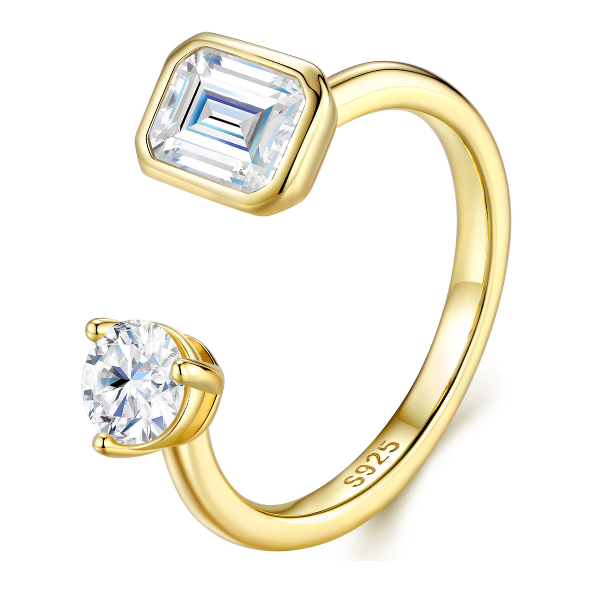 Specchio 1 Carat Moissanite Open Two-Stone Ring in Gold-Tone Sterling Silver