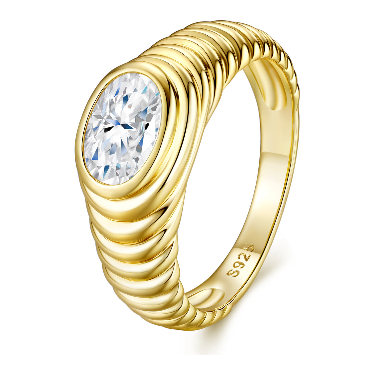 Strata 1.5 Carat Oval-Cut Moissanite Dome Ring in Gold-Tone Sterling Silver