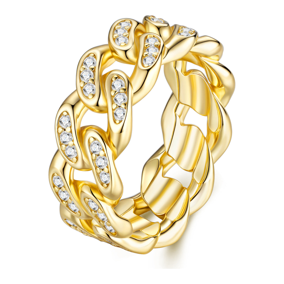 Stretta Pavé Cuban Link Ring in Gold-Tone Sterling Silver