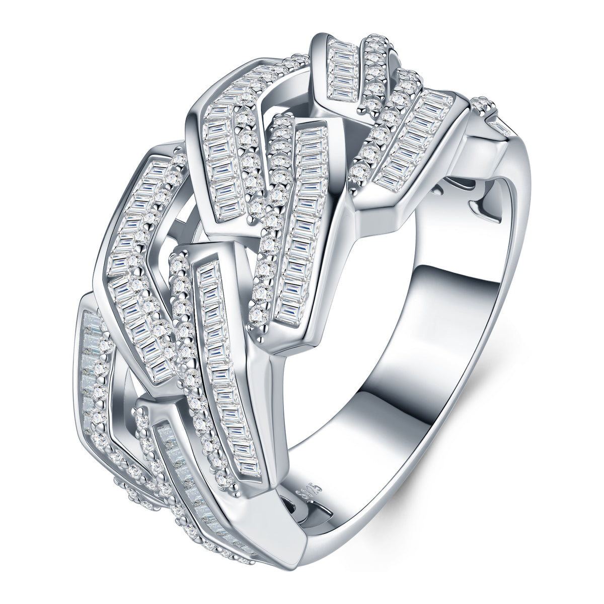 Stronghold Moissanite Men's Cuban Link Ring in Sterling Silver
