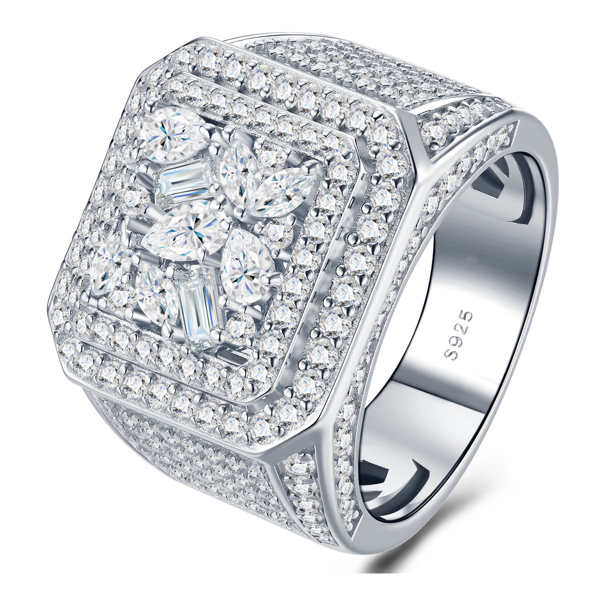 Prowess Moissanite Men's Cluster Ring in Sterling Silver
