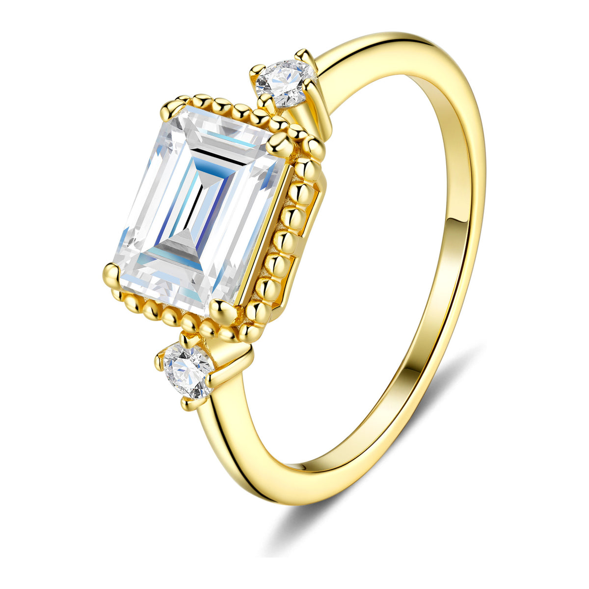 Seta 2 Carat Moissanite Three-Stone Ring in Gold-Tone Sterling Silver
