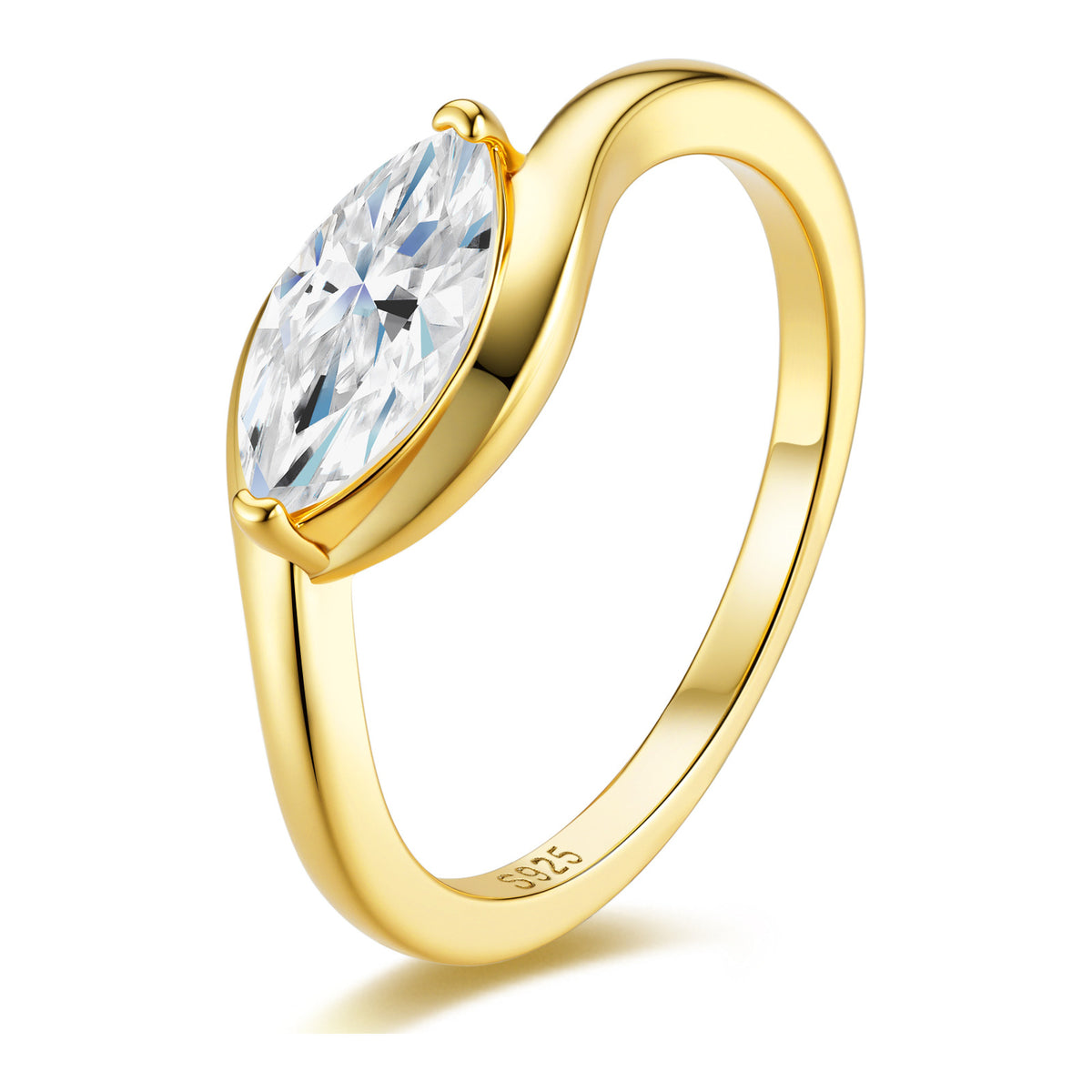 Scia 1 Carat Marquise-Cut Moissanite Bypass Ring in Gold-Tone Sterling Silver