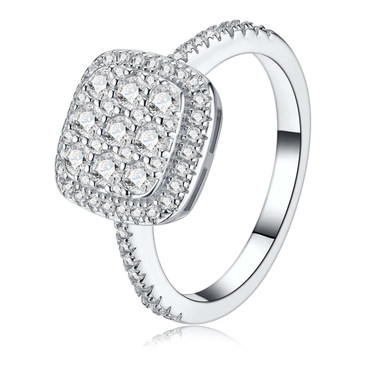 Sfavillo Moissanite Cluster Halo Ring in Sterling Silver