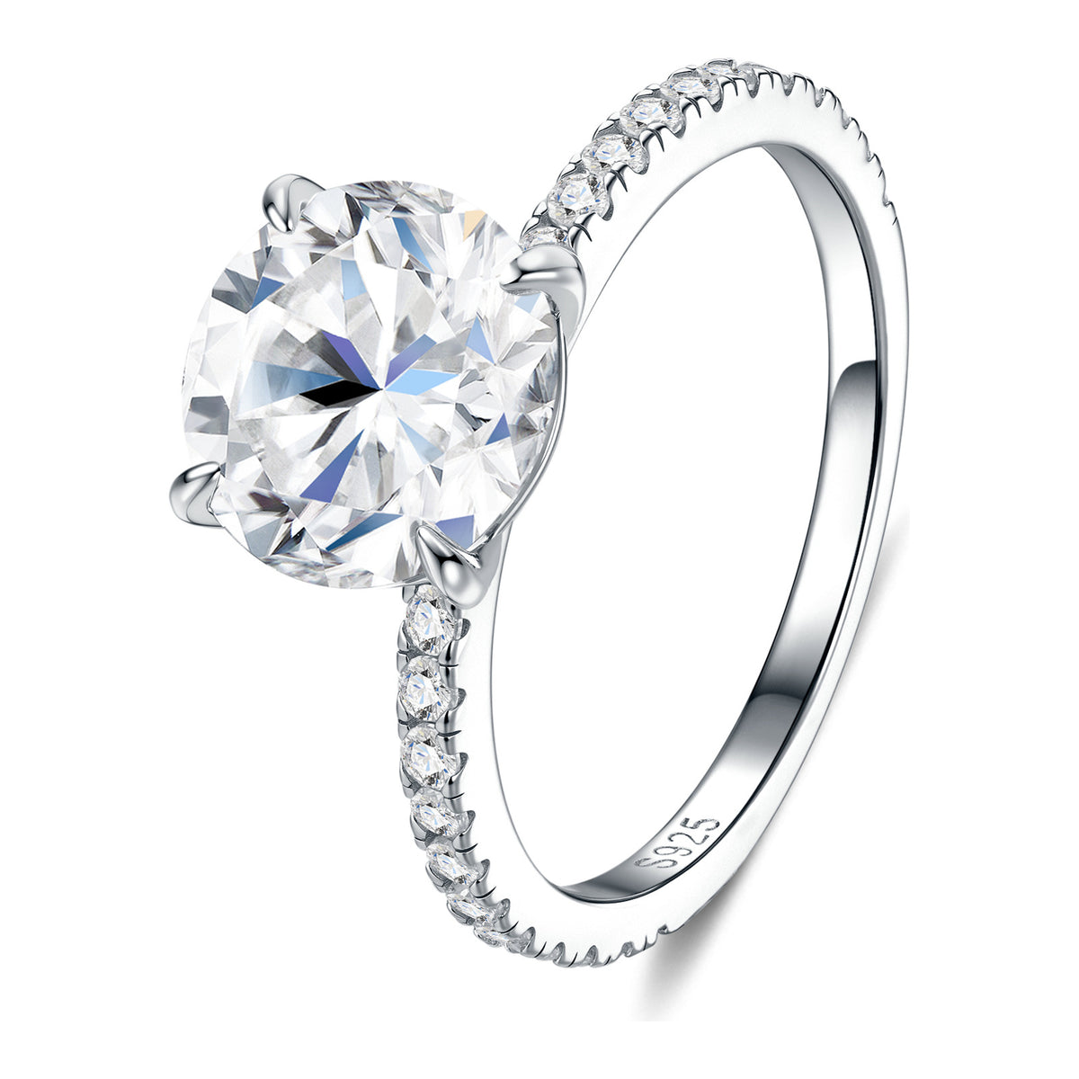 Superba 3 Carat Moissanite Pavé Solitaire Ring in Sterling Silver