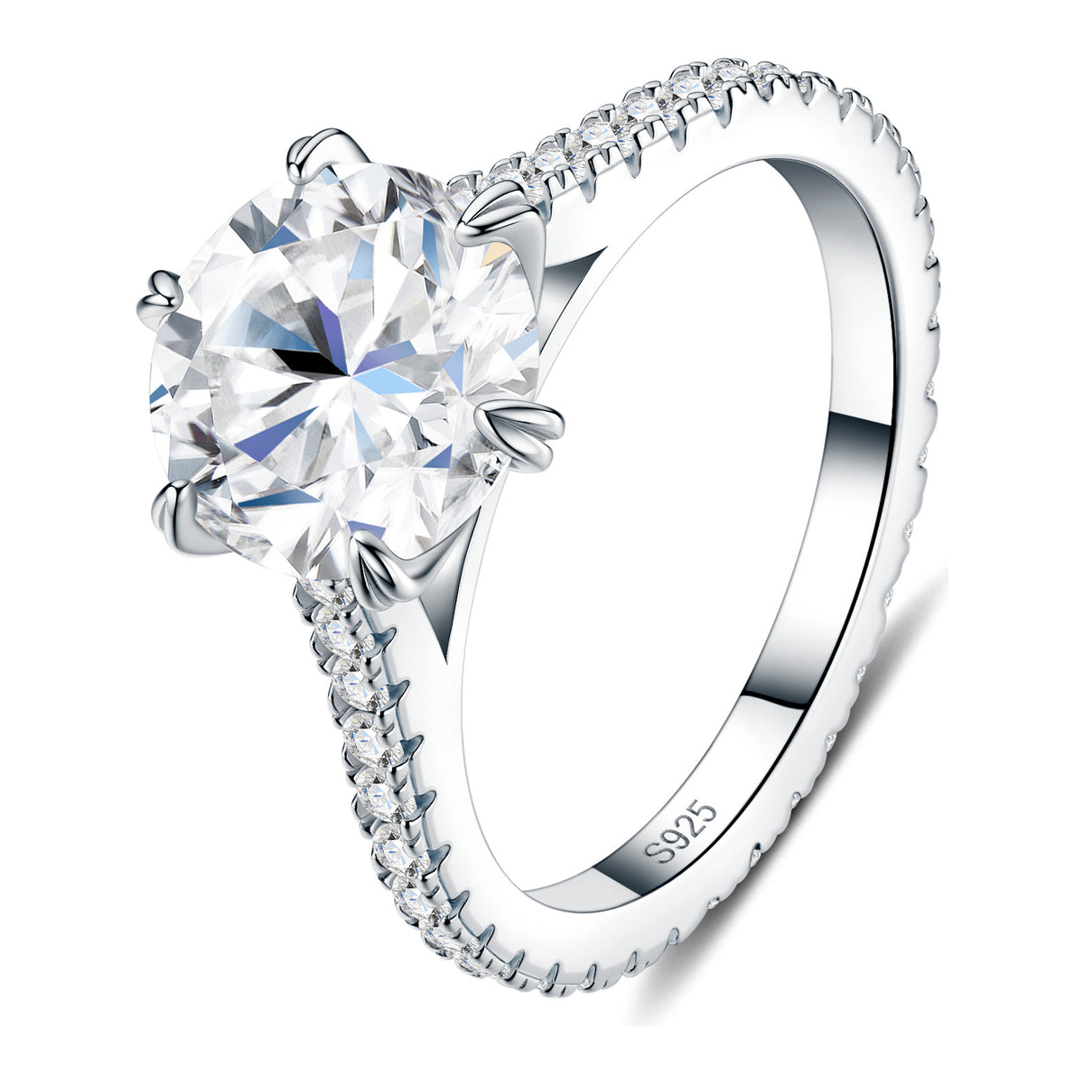 Sublime 3 Carat Moissanite Pavé Solitaire Ring in Sterling Silver
