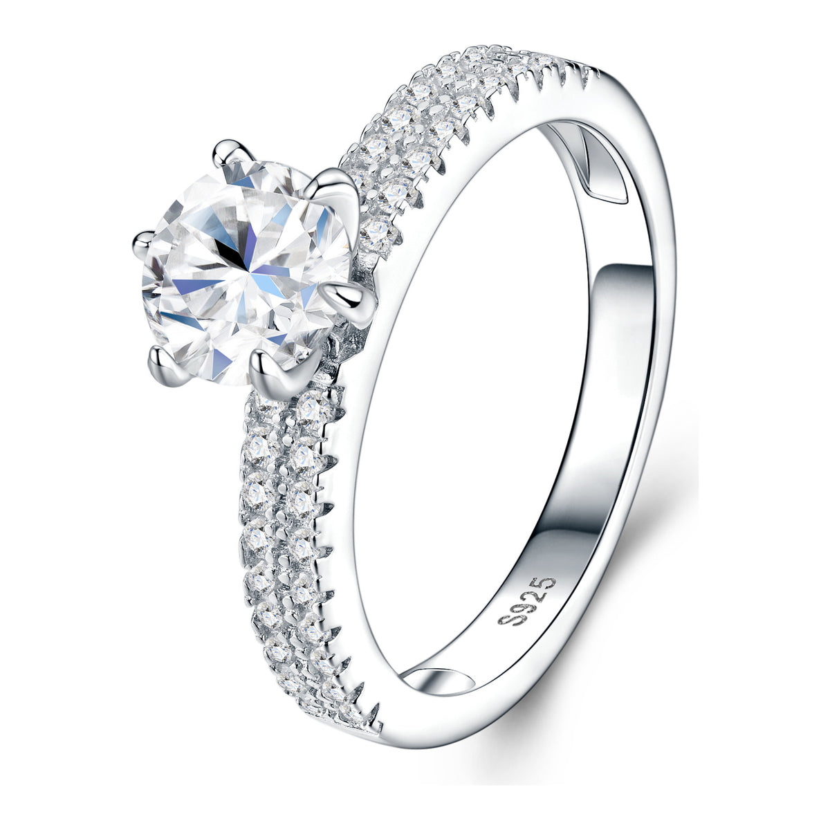 Sponde 1 Carat Moissanite Double-Row Solitaire Ring in Sterling Silver
