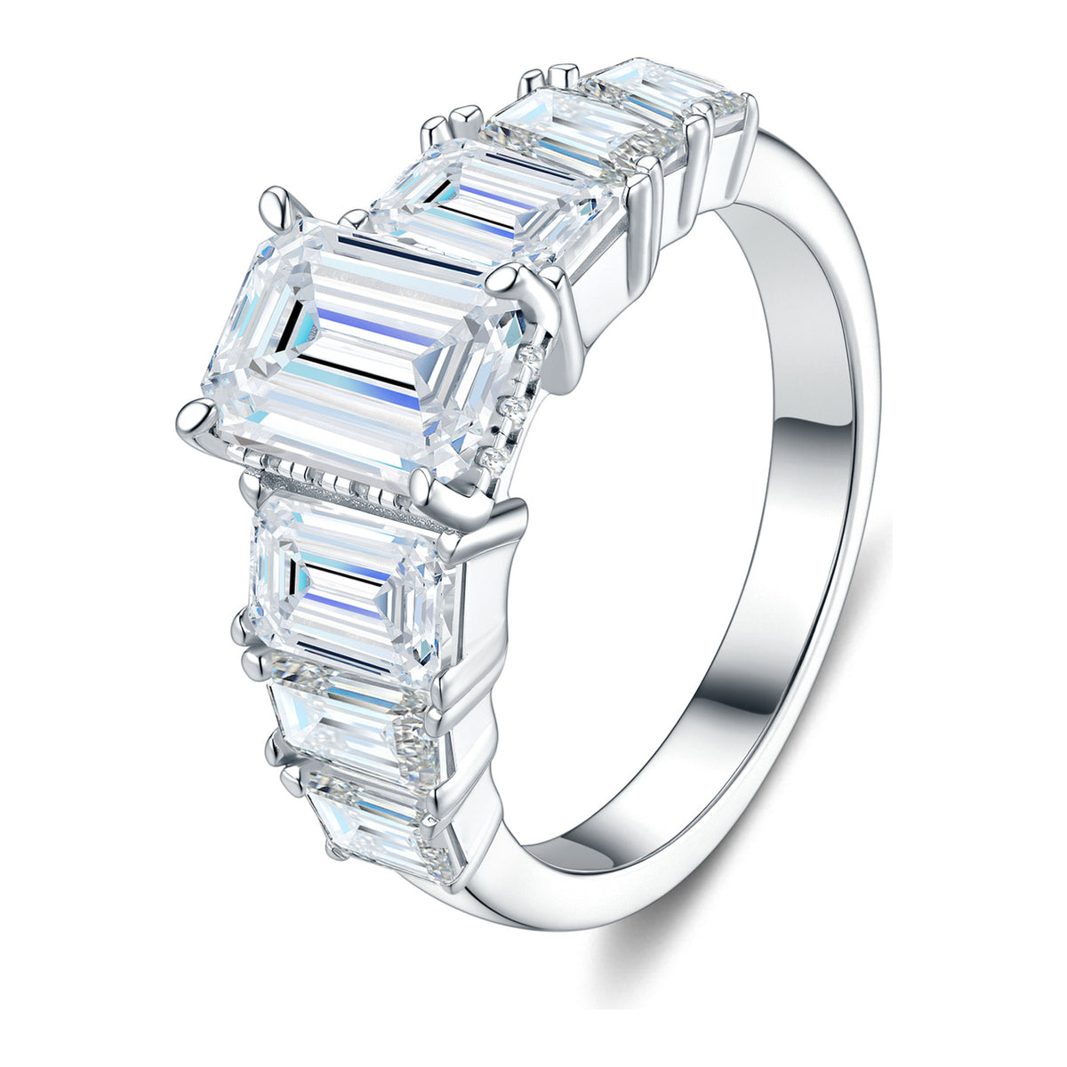 Sfilata Emerald-Cut Moissanite Seven-Stone Ring in Sterling Silver
