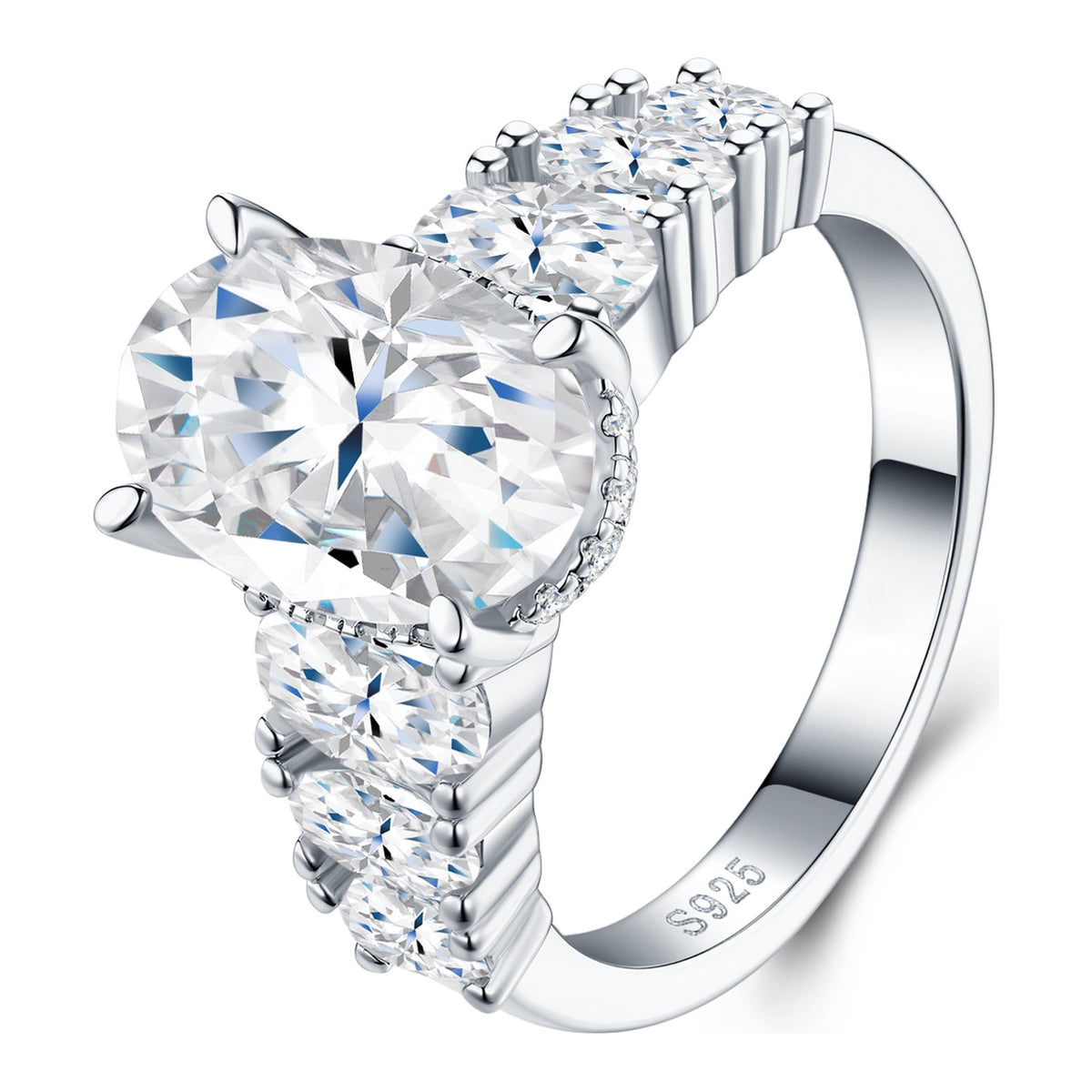 Seguito 4.5 Carat Oval-Cut Moissanite Side-Stone Ring in Sterling Silver