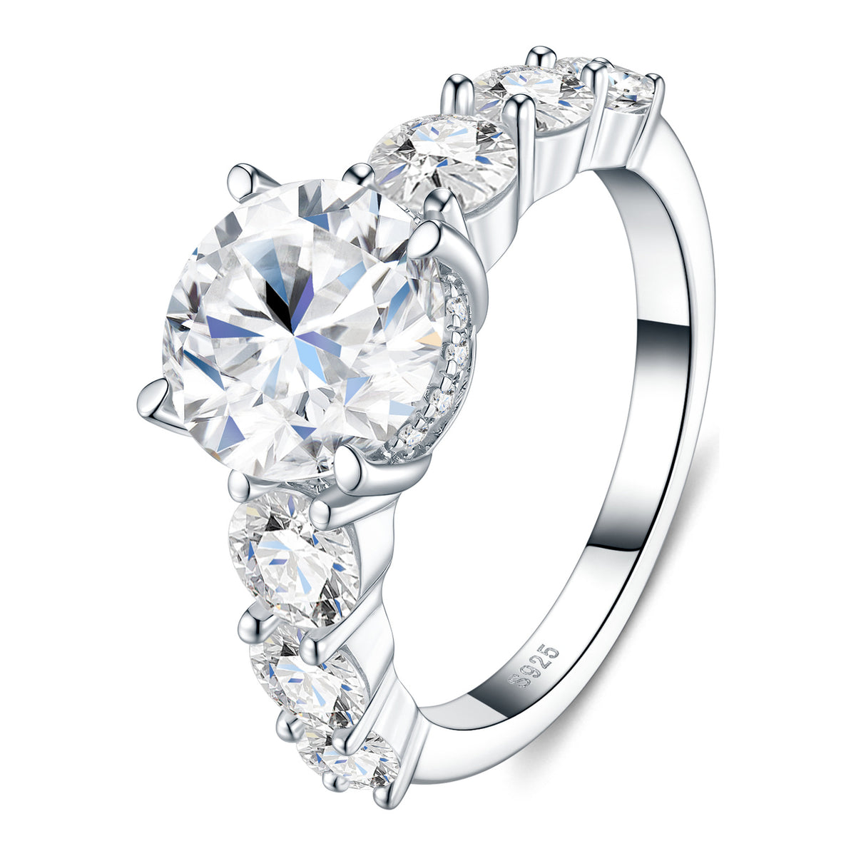 Prediletta 3 Carat Moissanite Side-Stone Ring in Sterling Silver