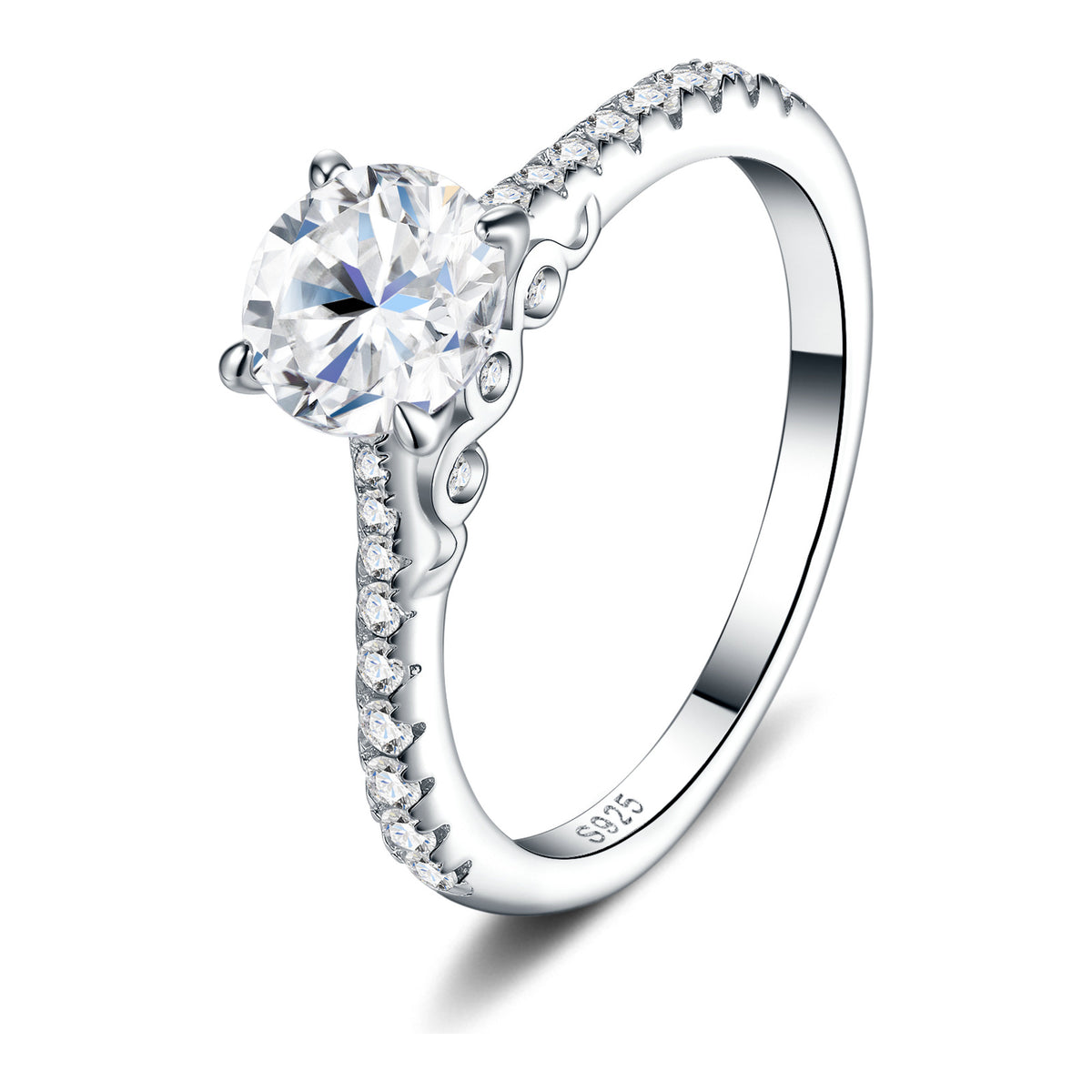 Ricciolo 1 Carat Moissanite Pavé Solitaire Ring in Sterling Silver