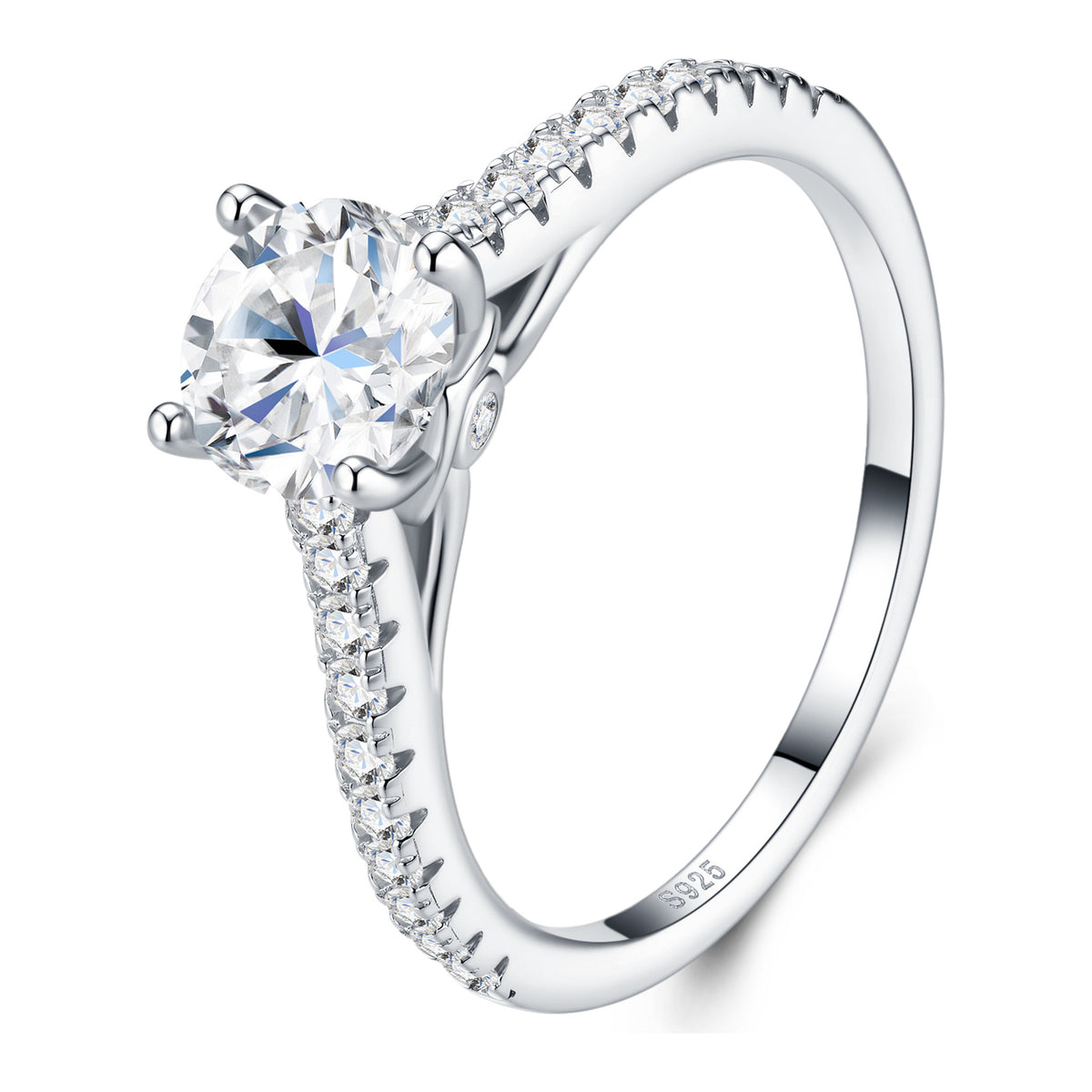 Quieta 1 Carat Moissanite Cathedral Solitaire Ring in Sterling Silver
