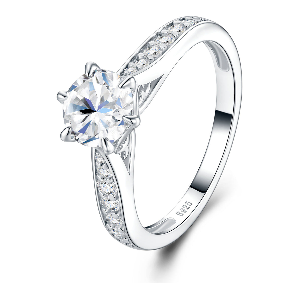 Sottovoce 1 Carat Moissanite Pavé Solitaire Ring in Sterling Silver