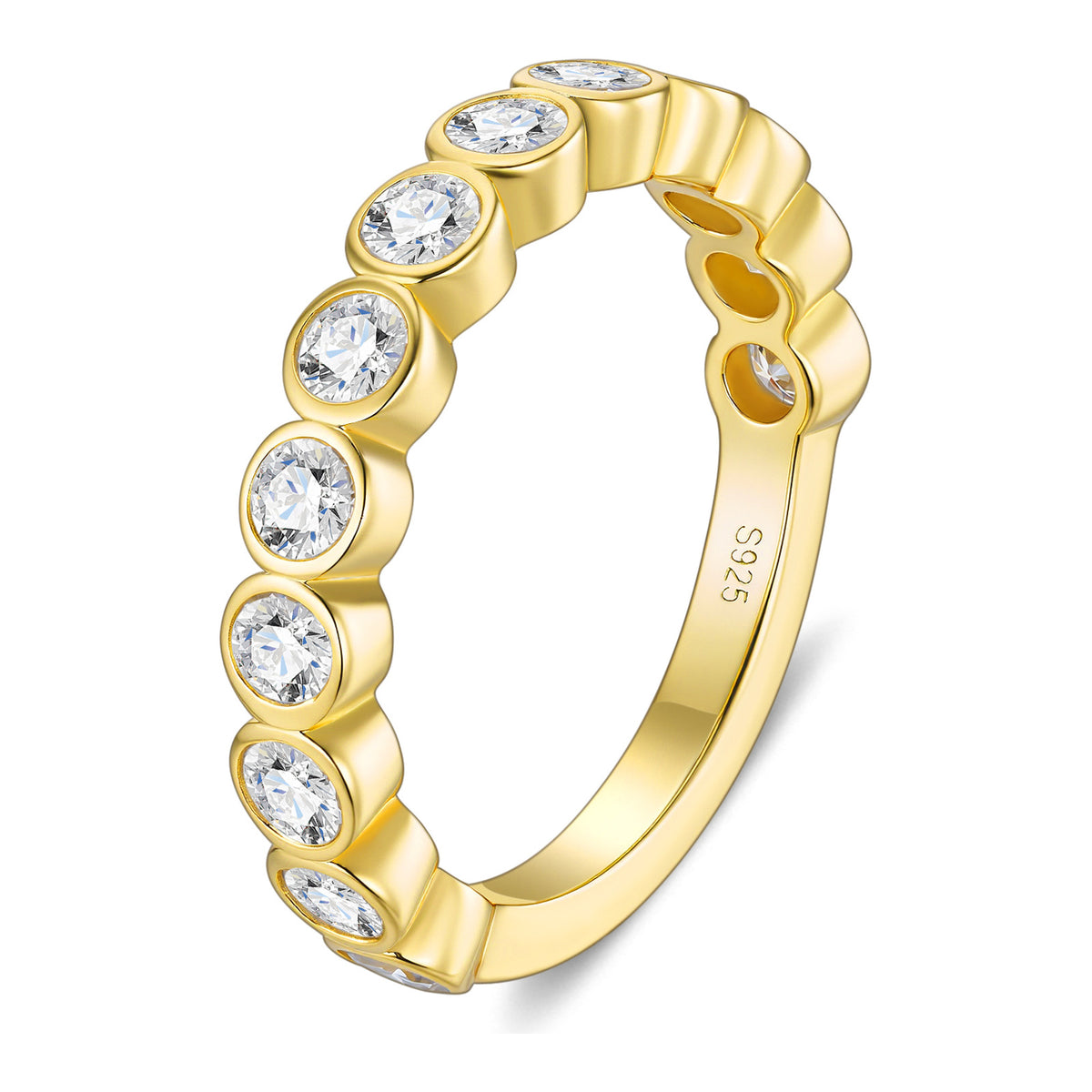 Pallini Moissanite Bezel Band Ring in Gold-Tone Sterling Silver